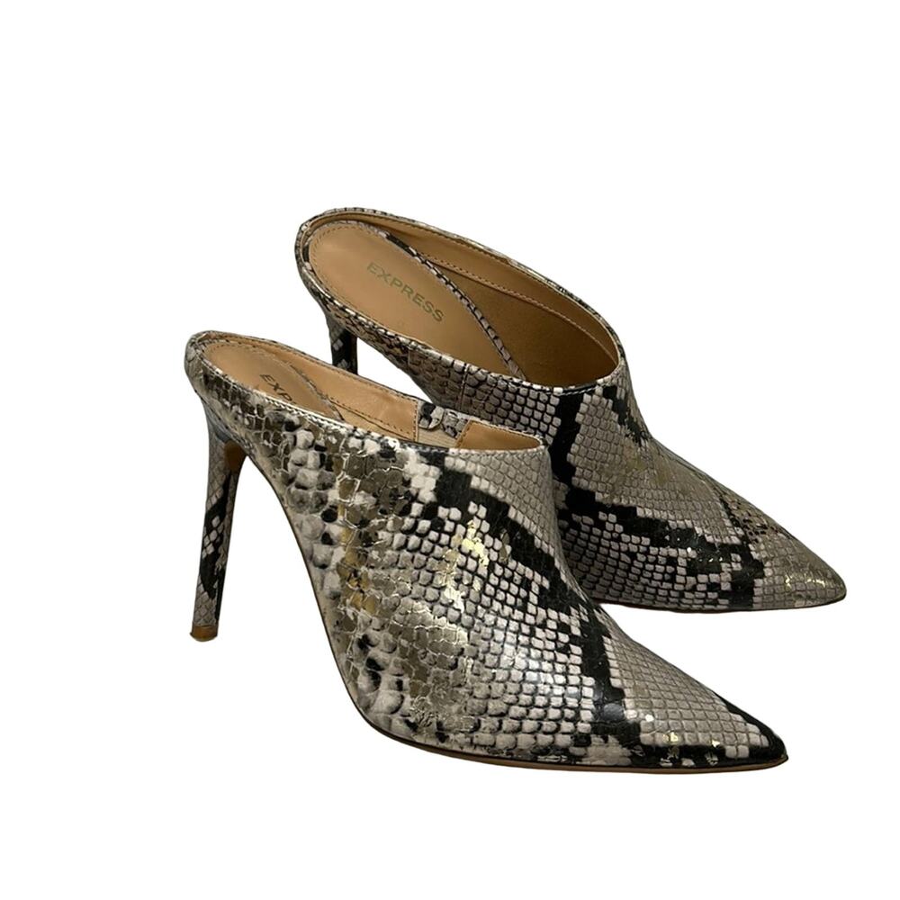 Express Snakeskin Print Pointed Toe Mules, Size 8… - image 2